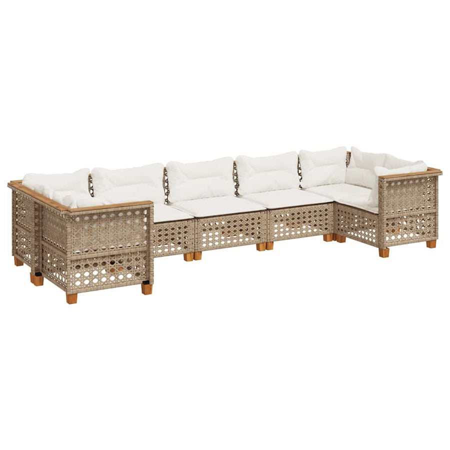 7-Delige Loungeset Met Kussens Poly Rattan Beige Lijngeweven