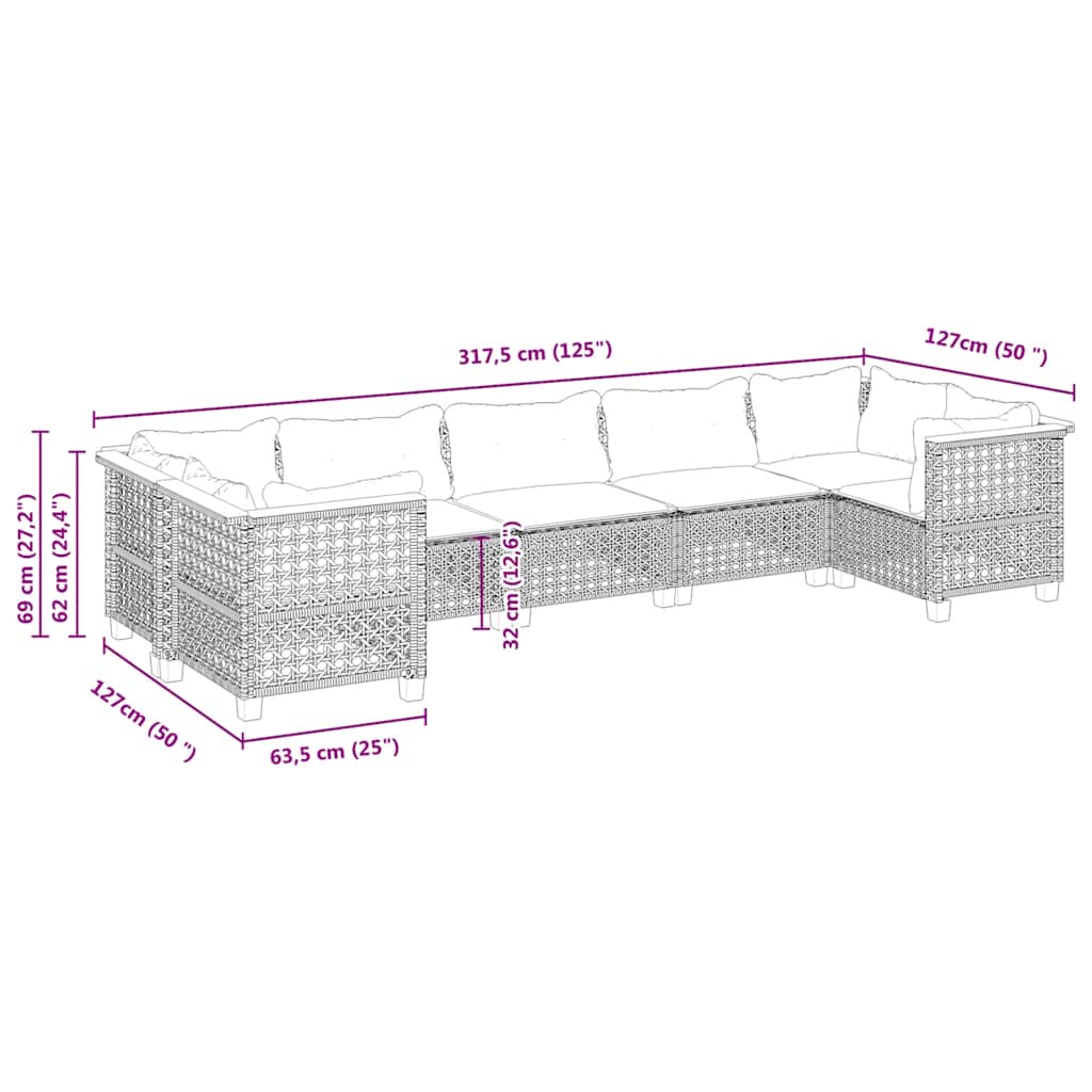7-Delige Loungeset Met Kussens Poly Rattan Beige Lijngeweven