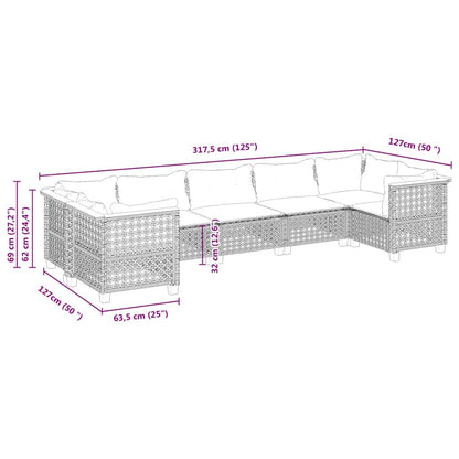 7-Delige Loungeset Met Kussens Poly Rattan Beige Lijngeweven