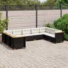 9-delige Loungeset met kussens poly rattan zwart