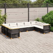9-piece lounge set with cushions poly rattan black