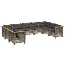 9-delige Loungeset met kussens poly rattan grijs