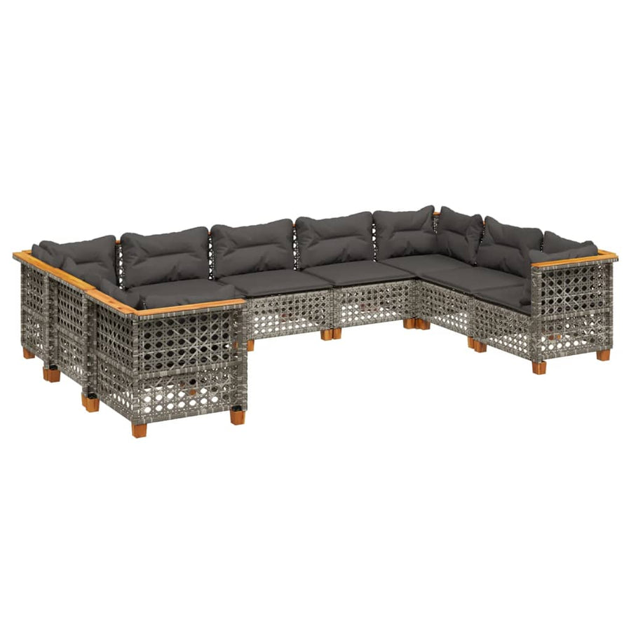 9-delige Loungeset met kussens poly rattan grijs