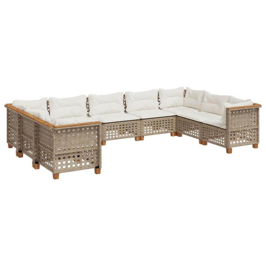 9-Delige Loungeset Met Kussens Poly Rattan Beige 1 gat weven