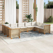 9-piece Loungeset with cushions poly rattan beige