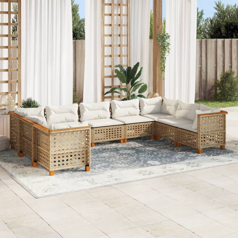 9-Delige Loungeset Met Kussens Poly Rattan Beige 1 gat weven