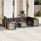 10-delige Loungeset met kussens poly rattan grijs