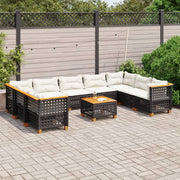 10-piece Lounge Set with cushions poly rattan black
