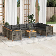 Loungeset poly rattan 10-delig grijs