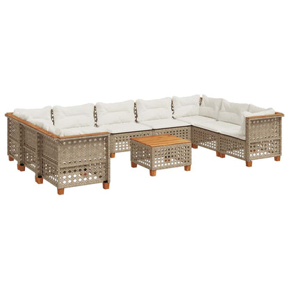10-Delige Loungeset Met Kussens Poly Rattan Beige gat weven