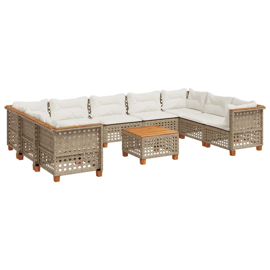 10-Delige Loungeset Met Kussens Poly Rattan Beige gat weven