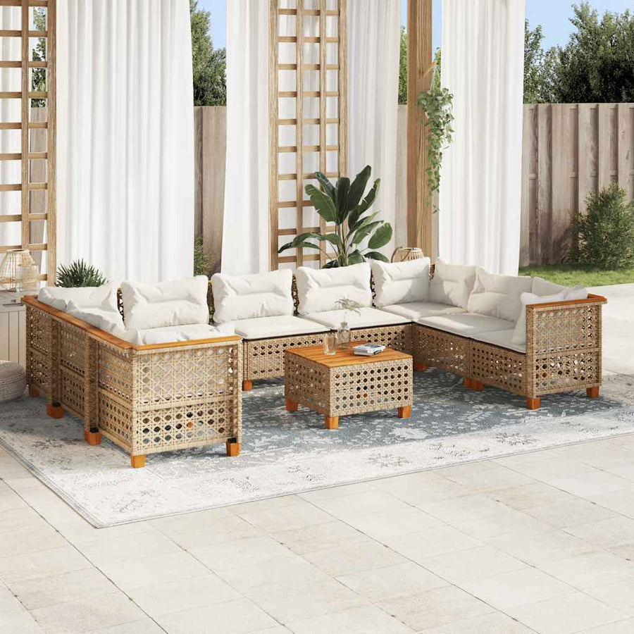 10-Delige Loungeset Met Kussens Poly Rattan Beige gat weven