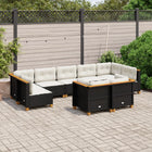 9-delige Loungeset met kussens poly rattan zwart