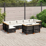 9-piece lounge set with cushions poly rattan black