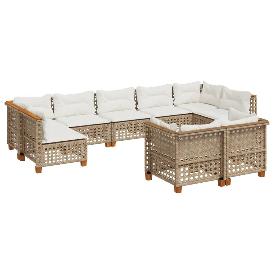 9-Delige Loungeset Met Kussens Poly Rattan Beige 1 gat weven