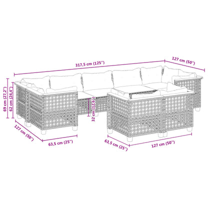 9-Delige Loungeset Met Kussens Poly Rattan Beige 1 gat weven