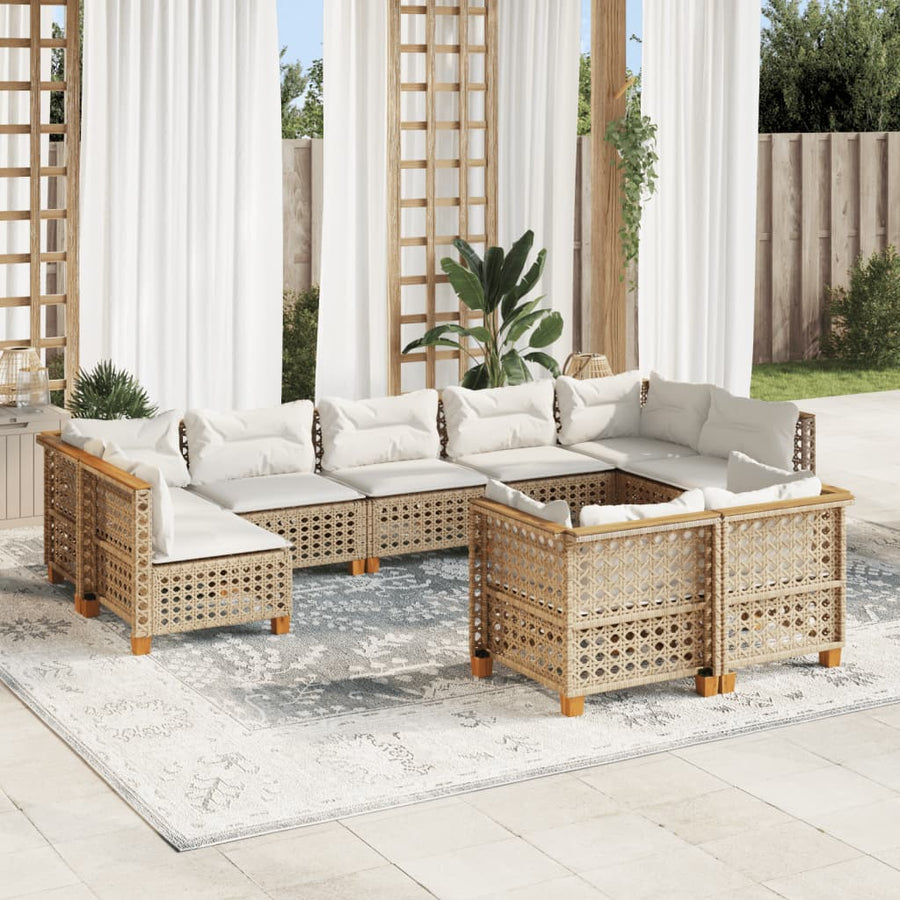 9-Delige Loungeset Met Kussens Poly Rattan Beige 1 gat weven