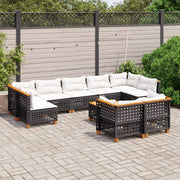 10-piece Lounge Set with cushions poly rattan black