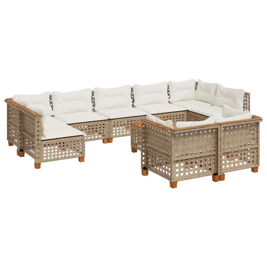 10-Delige Loungeset Met Kussens Poly Rattan Beige gat weven