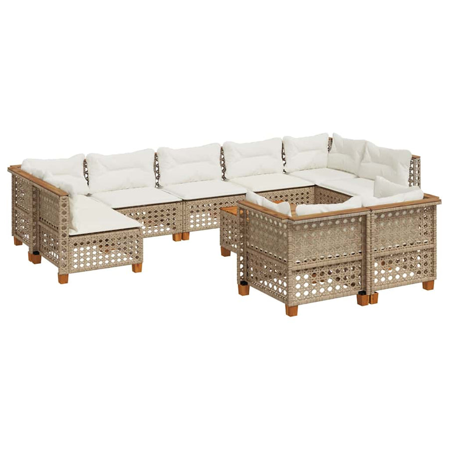 10-Delige Loungeset Met Kussens Poly Rattan Beige gat weven