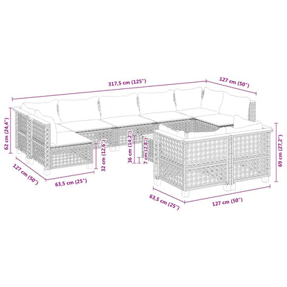 10-Delige Loungeset Met Kussens Poly Rattan Beige gat weven