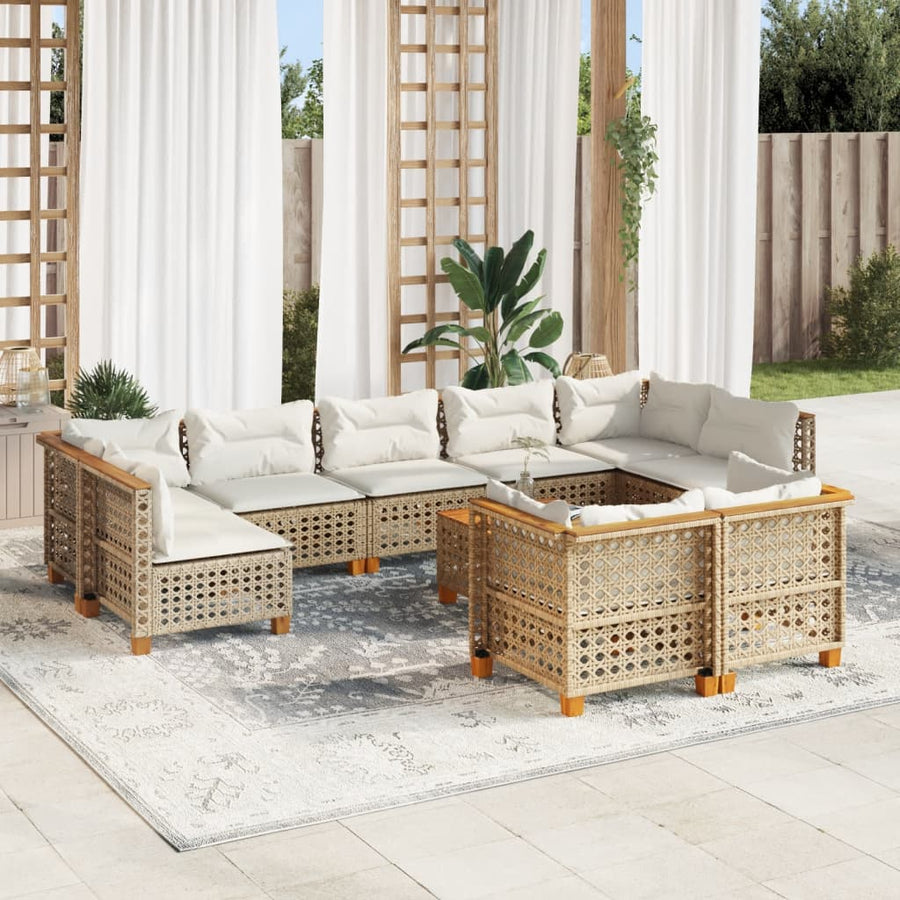 10-Delige Loungeset Met Kussens Poly Rattan Beige gat weven