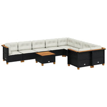 10-delige Loungeset met kussens poly rattan zwart