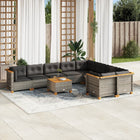 10-delige Loungeset met kussens poly rattan grijs