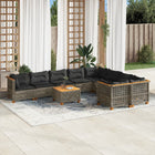 10-delige Loungeset met kussens poly rattan grijs