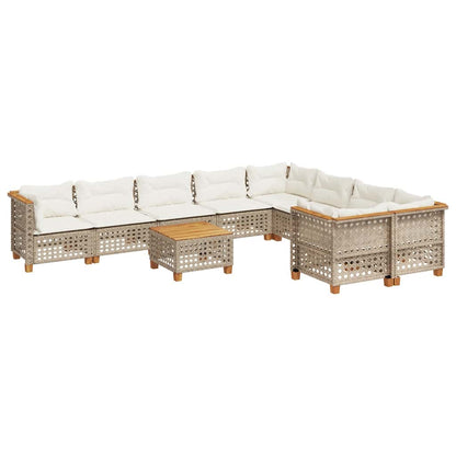 10-Delige Loungeset Met Kussens Poly Rattan Beige gat weven