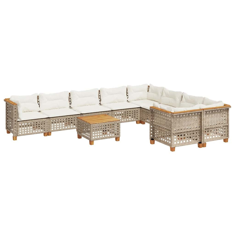 10-Delige Loungeset Met Kussens Poly Rattan Beige gat weven