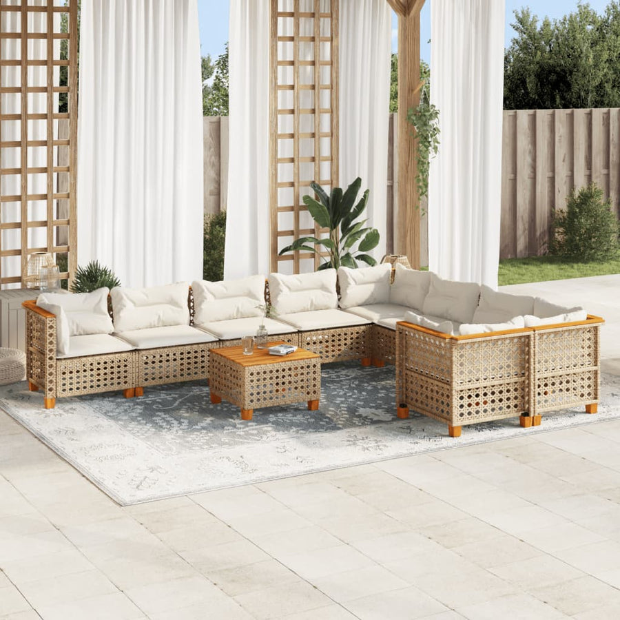 10-Delige Loungeset Met Kussens Poly Rattan Beige gat weven