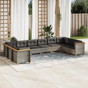 Loungeset 10-delig poly rattan grijs
