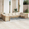 10-delige Loungeset met kussens poly rattan beige