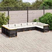 Loungeset poly rattan 10-delig zwart