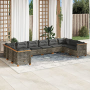 Loungeset 10-delig poly rattan grijs