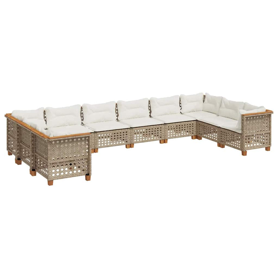 10-Delige Loungeset Met Kussens Poly Rattan Beige gat weven