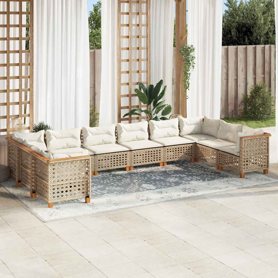 10-Delige Loungeset Met Kussens Poly Rattan Beige gat weven