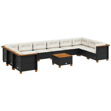 11-delige Loungeset met kussens poly rattan zwart