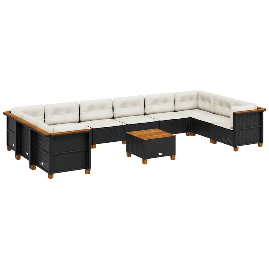 11-delige Loungeset met kussens poly rattan zwart
