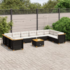 11-delige Loungeset met kussens poly rattan zwart