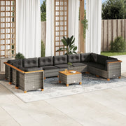 Loungeset 11-delig poly rattan grijs acaciahout
