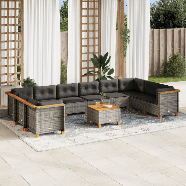 11-delige Loungeset met kussens poly rattan grijs