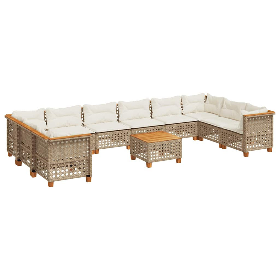 1 Tuinset Met Kussens Poly Rattan Beige gat weven