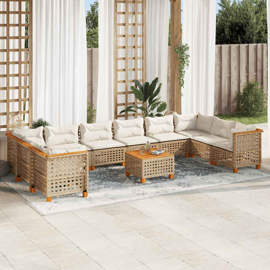 1 Tuinset Met Kussens Poly Rattan Beige gat weven