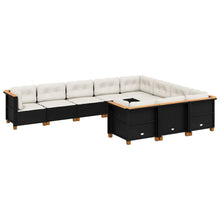 10-delige Loungeset met kussens poly rattan zwart