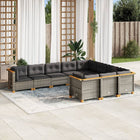 10-delige Loungeset met kussens poly rattan grijs