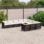 10-delige Loungeset met kussens poly rattan zwart