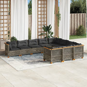 Loungeset 10-delig poly rattan grijs