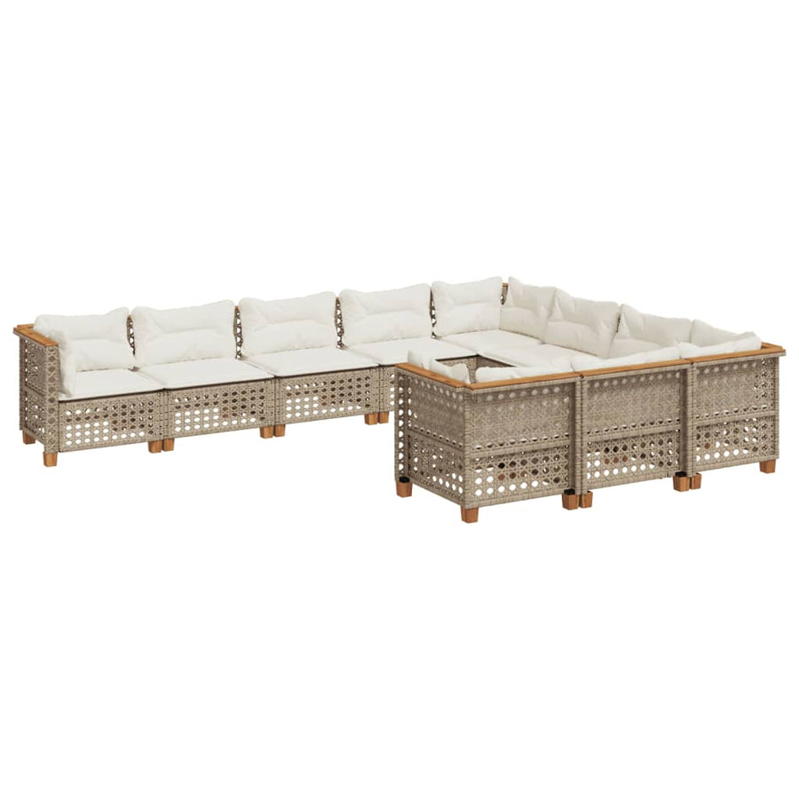 10-Delige Loungeset Met Kussens Poly Rattan Beige gat weven